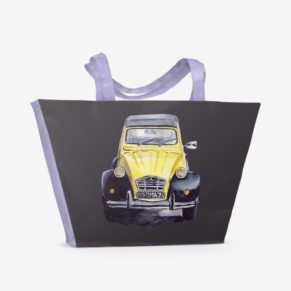Пляжная сумка «Жёлтый ретро автомобиль на тёмном фоне»