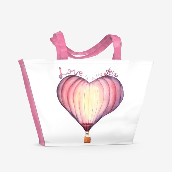 Пляжная сумка «Акварельный воздушный шар в форме сердца Love is in the air»