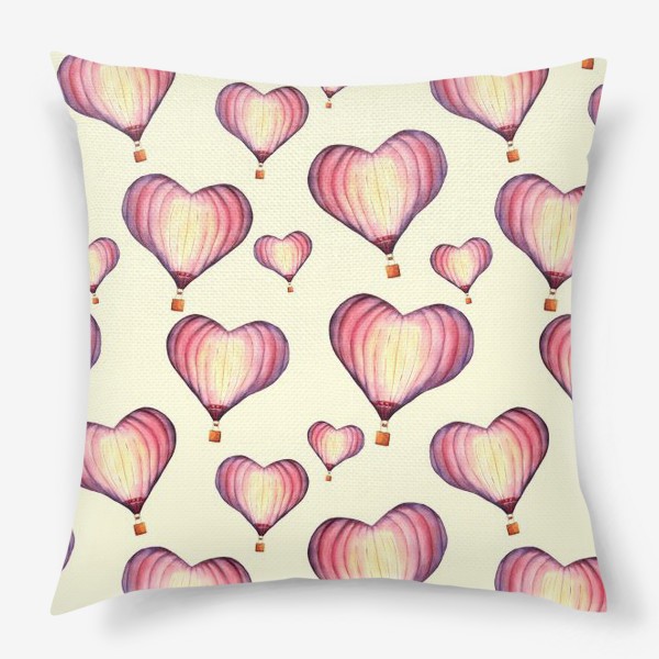 Подушка «Паттерн с воздушными шарами в форме сердца на ванильном фоне»