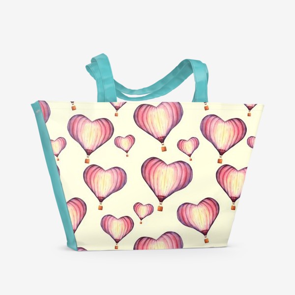 Пляжная сумка «Паттерн с воздушными шарами в форме сердца на ванильном фоне»