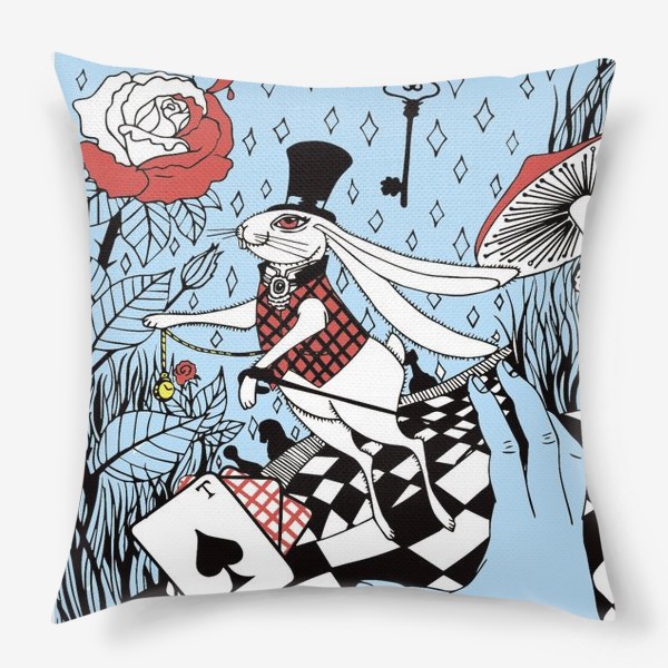 Подушка «Иллюстрация к сказке Алиса в стране Чудес "Кролик с карманными часами"»