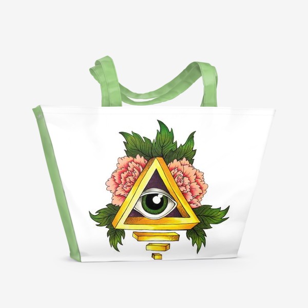 Пляжная сумка «Зеленый глаз в пирамиде»