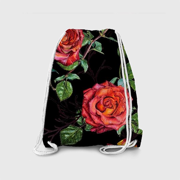 Рюкзак «Узор из красных роз на черном фоне»