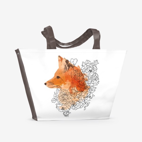 Пляжная сумка «Акварельная лиса в цветах»