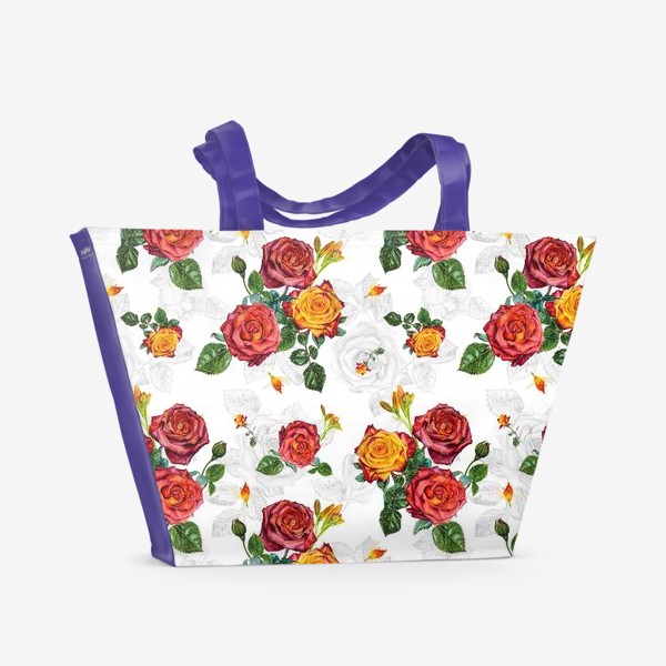 Пляжная сумка «Красные и оранжевые розы»