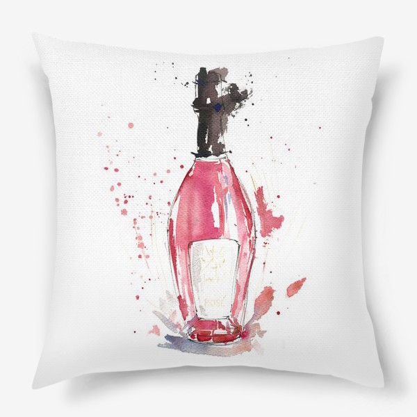 Подушка &laquo;Бутылка розового игристого вина, с брызгами&raquo;