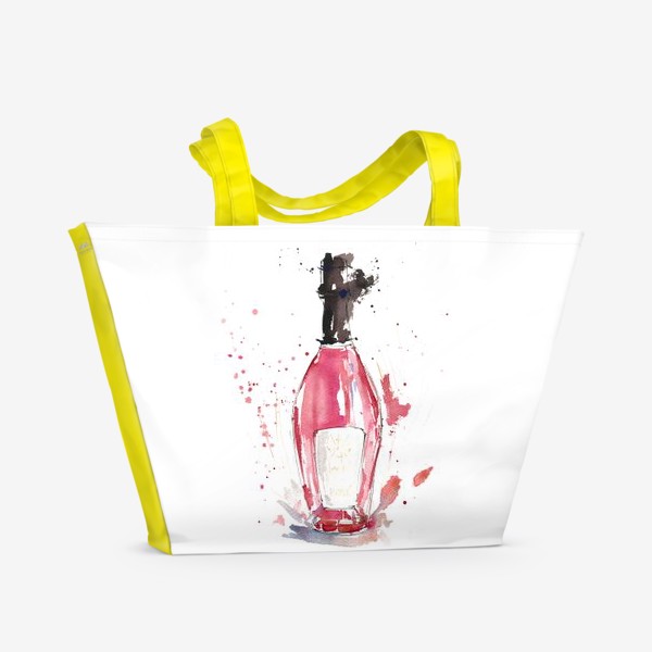 Пляжная сумка «Бутылка розового игристого вина, с брызгами»