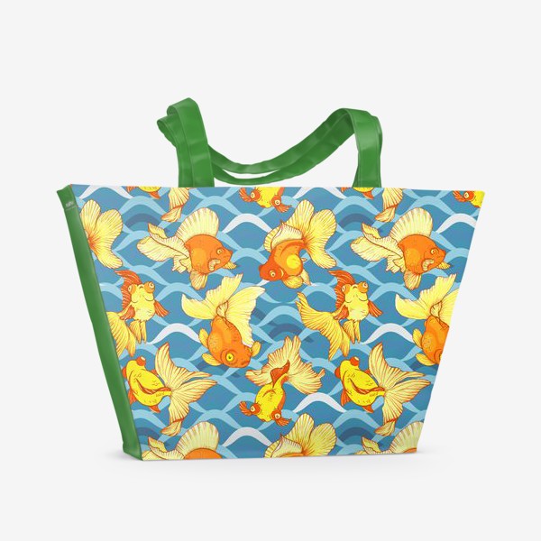 Пляжная сумка «золотые рыбки паттерн цветной»
