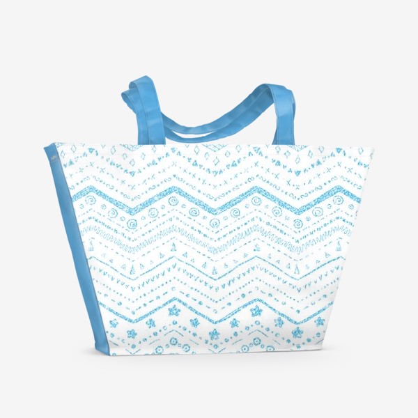 Пляжная сумка «Голубые узоры на белом»