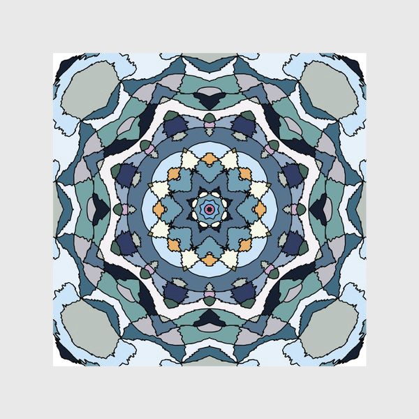Шторы «Голубой геометрический цветок-мандала»