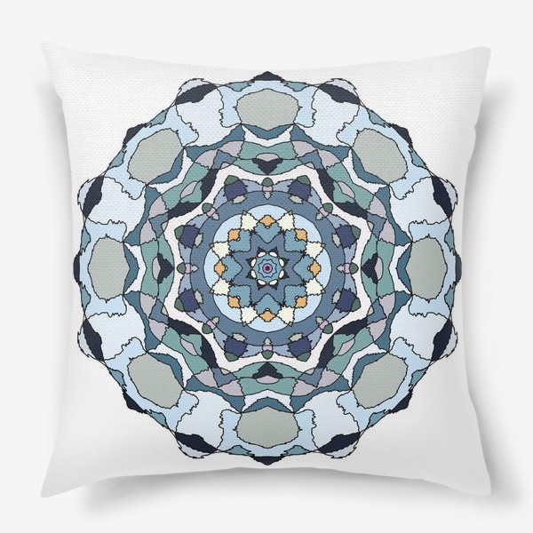 Подушка «Голубой геометрический цветок-мандала»