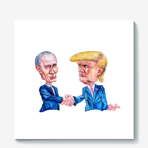 Холст «Шарж - портрет Путин и Трамп (рукопожатие)»