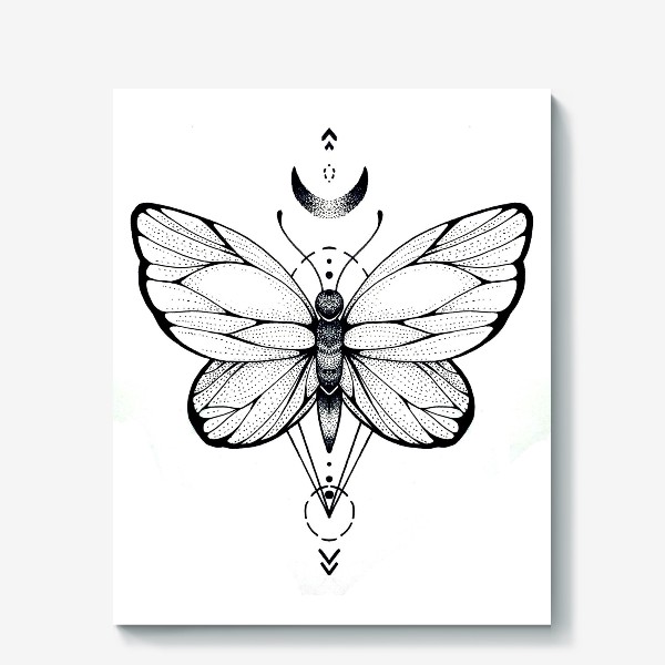 Холст «Бабочка, геометрия и лотос»