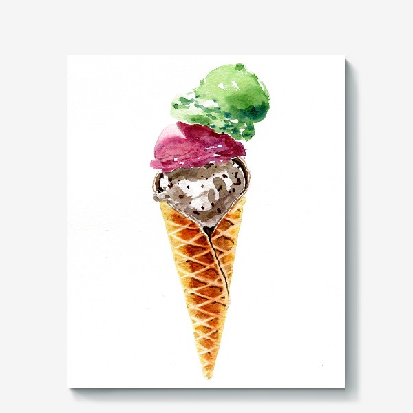 Холст &laquo;Три шарика мороженого в вафельном рожке&raquo;