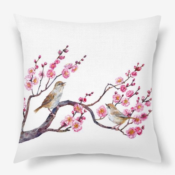 Подушка &laquo;певчие птицы в ветвях цветущего абрикоса&raquo;