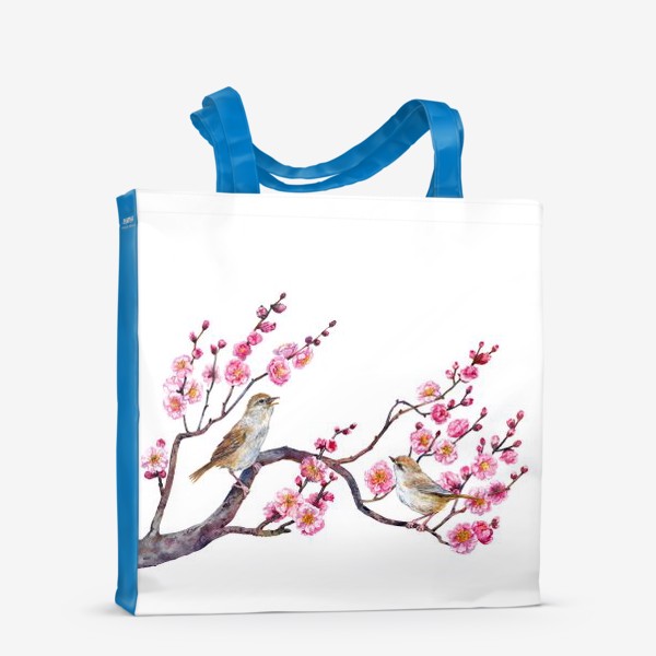 Сумка-шоппер &laquo;певчие птицы в ветвях цветущего абрикоса&raquo;