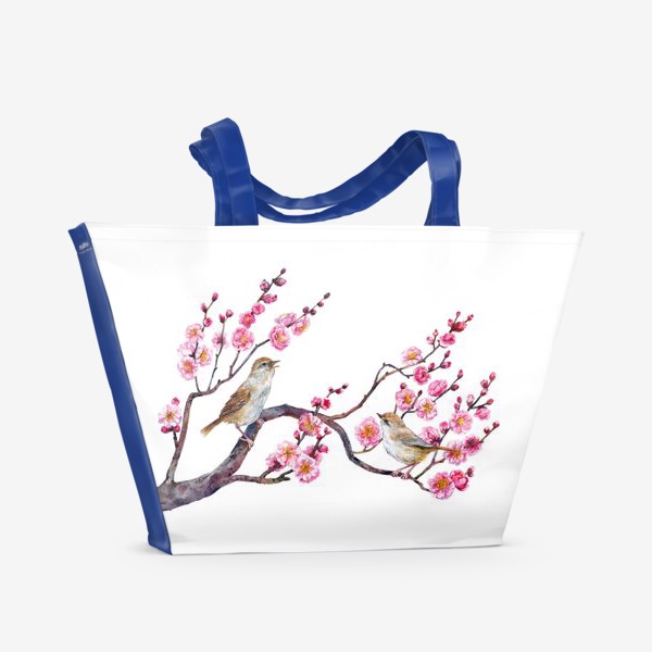 Пляжная сумка «певчие птицы в ветвях цветущего абрикоса»