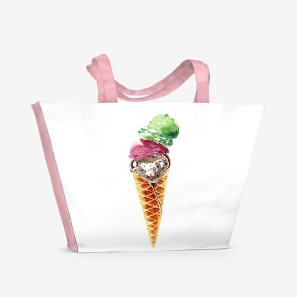 Пляжная сумка «Три шарика мороженого в вафельном рожке»