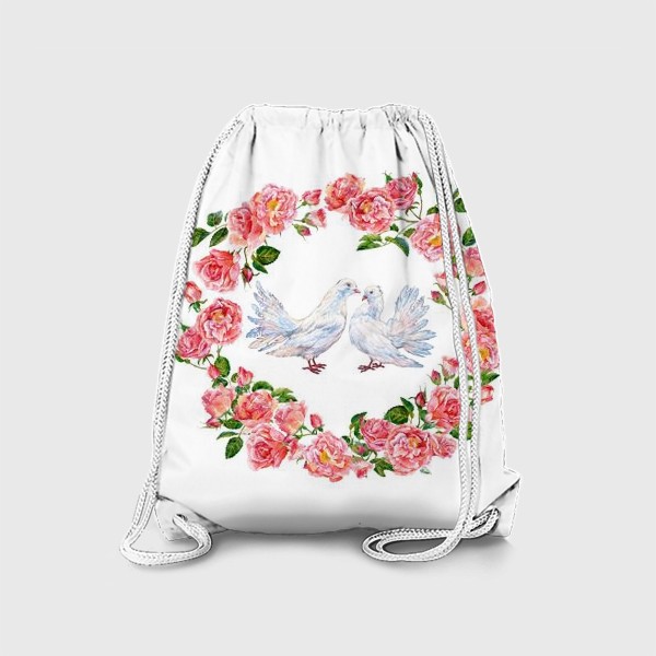Рюкзак «Влюбленные голубки и розовый венок»