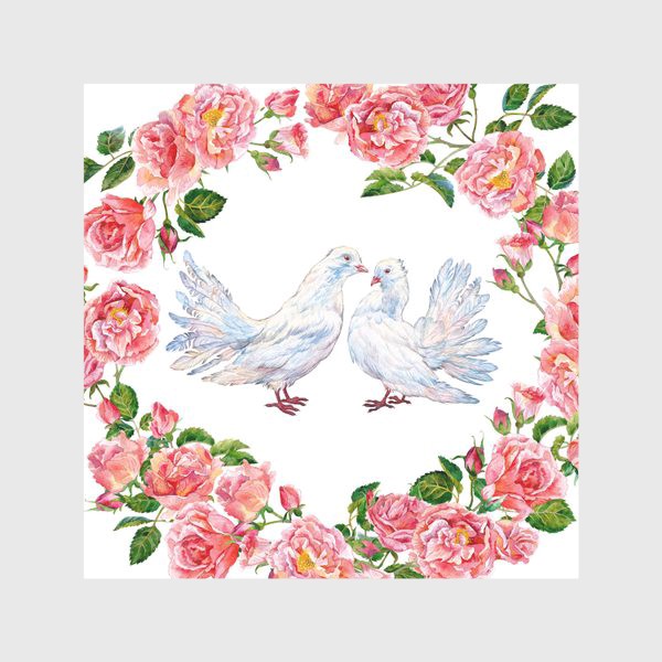 Скатерть «Влюбленные голубки и розовый венок»
