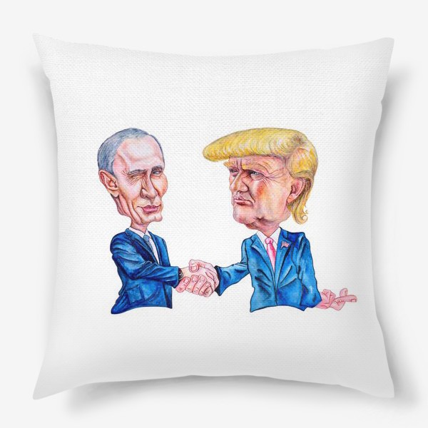 Подушка &laquo;Шарж - портрет Путин и Трамп (рукопожатие)&raquo;