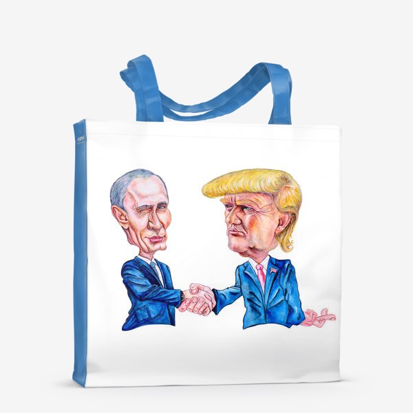 Сумка-шоппер &laquo;Шарж - портрет Путин и Трамп (рукопожатие)&raquo;