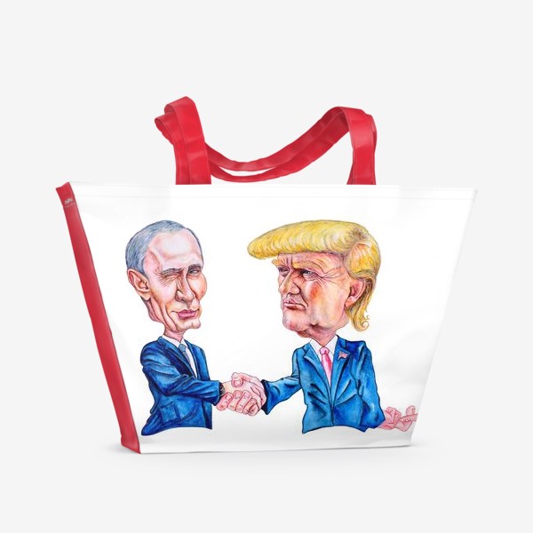 Пляжная сумка «Шарж - портрет Путин и Трамп (рукопожатие)»
