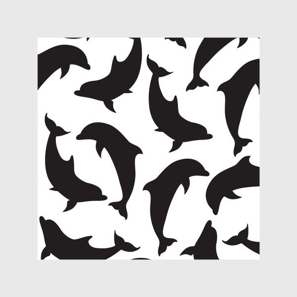 Шторы «Черно-белый узор с силуэтами дельфинов»