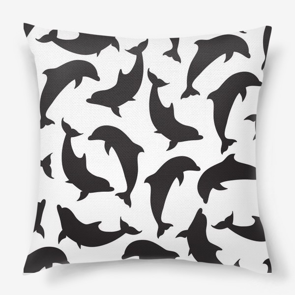 Подушка «Черно-белый узор с силуэтами дельфинов»