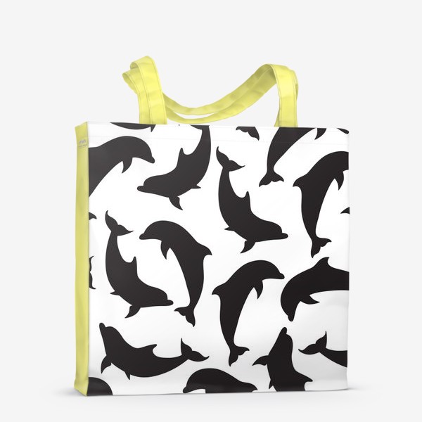Сумка-шоппер «Черно-белый узор с силуэтами дельфинов»