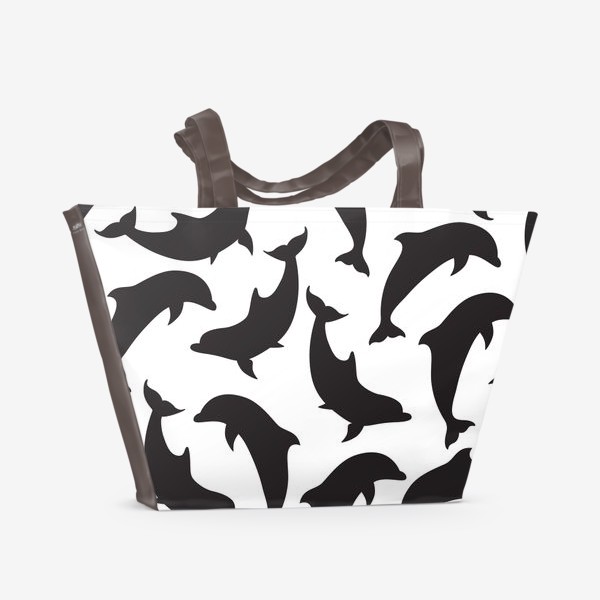 Пляжная сумка «Черно-белый узор с силуэтами дельфинов»