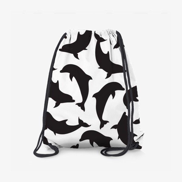 Рюкзак «Черно-белый узор с силуэтами дельфинов»