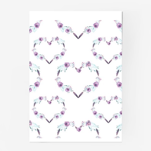 Постер «Watercolor floral purple hearts»