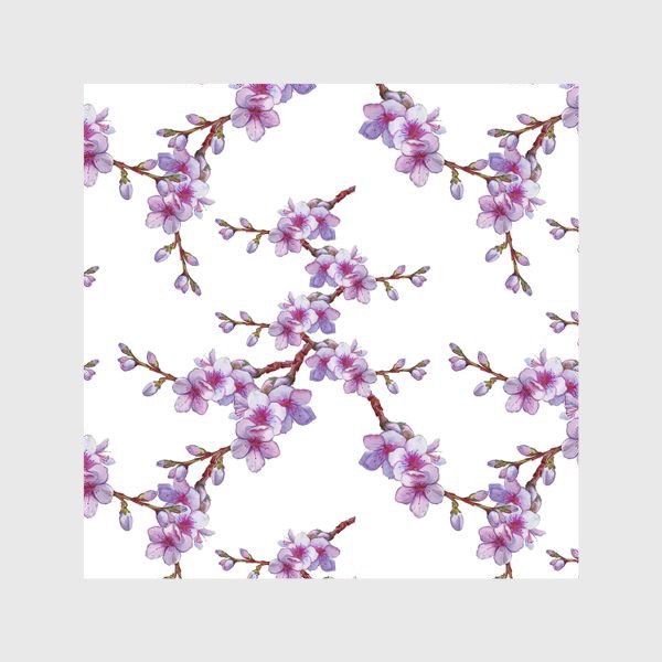 Шторы «Sakura Flower Watercolor Pattern. Цветы Сакуры. Весенний узор цветущей японской вишни»