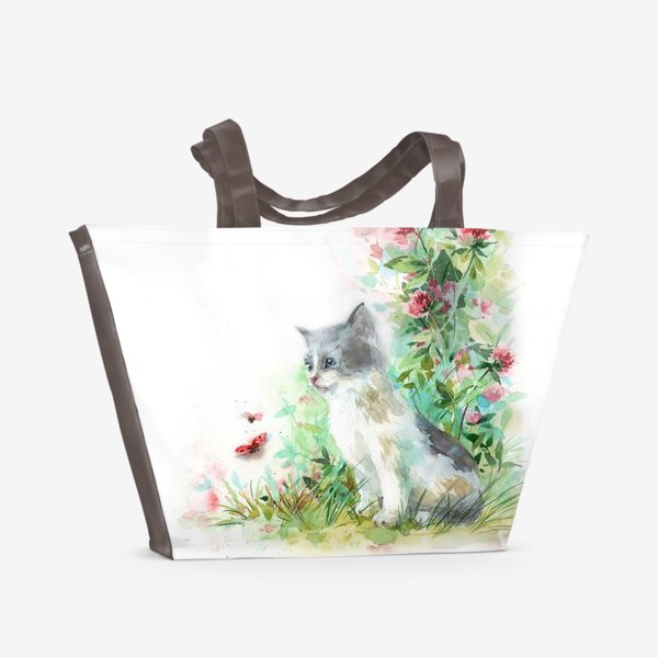 Пляжная сумка «Котёнок и божья коровка»
