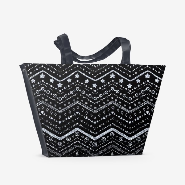 Пляжная сумка «Серебряные узоры на черном»