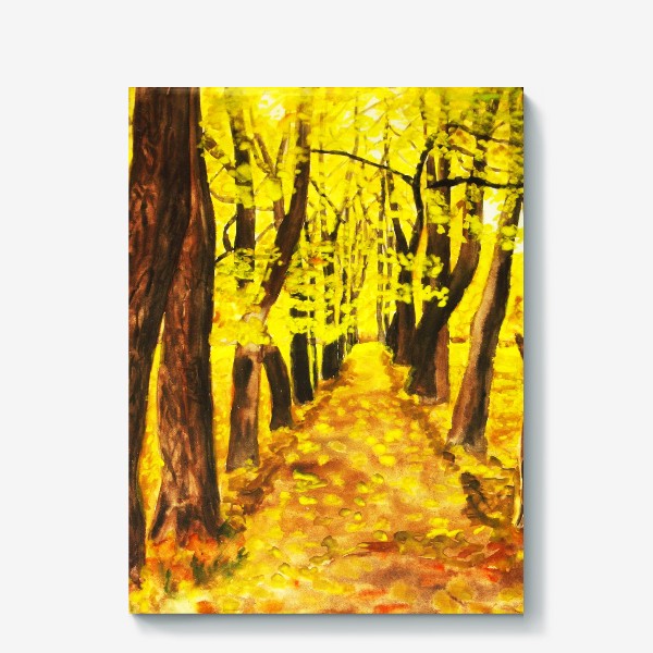 Холст «Осенняя жёлтая аллея, акварель»