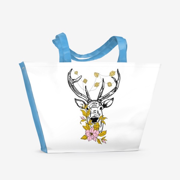Пляжная сумка «Олень с кристаллами и цветами»