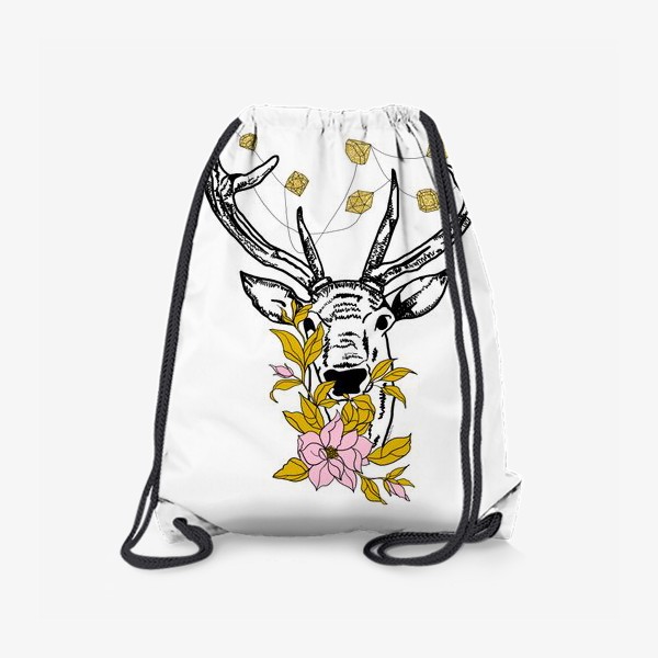 Рюкзак «Олень с кристаллами и цветами»