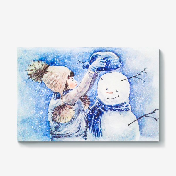 Холст «Девочка и Снеговик»