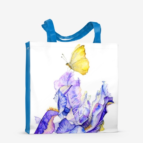 Сумка-шоппер «желтая бабочка на синем ирисе»