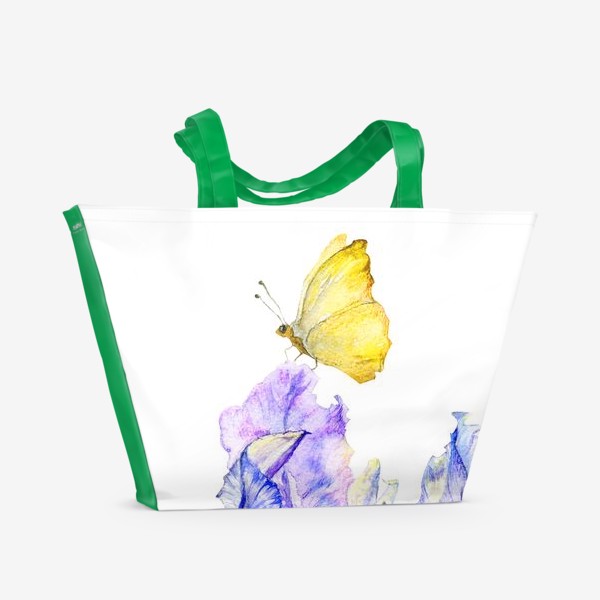 Пляжная сумка &laquo;желтая бабочка на синем ирисе&raquo;