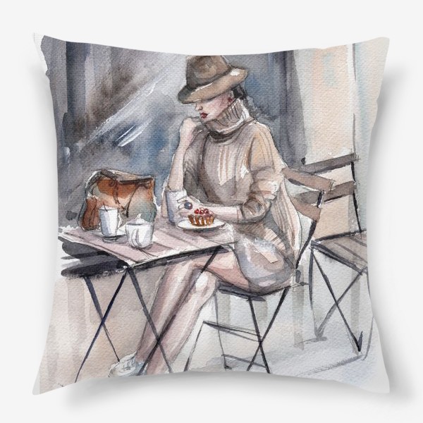 Подушка «Девушка в уличном кафе»