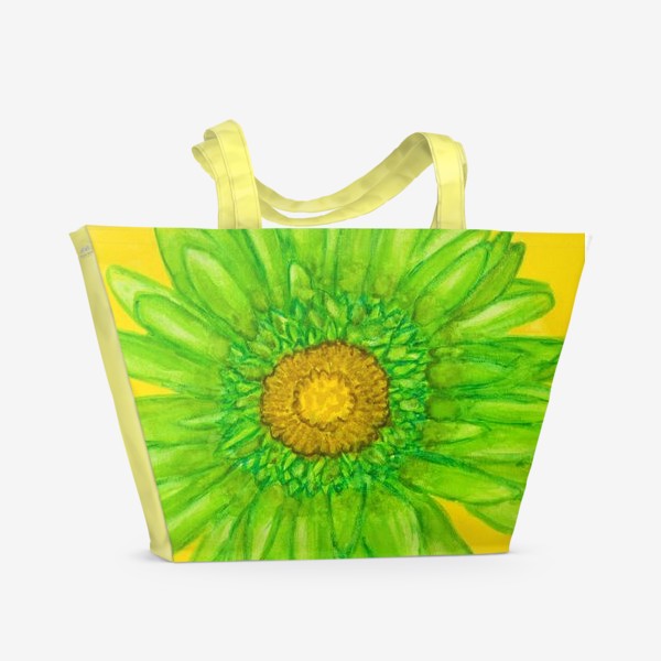 Пляжная сумка «Зелёная гербера на жёлтом фоне»