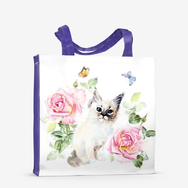 Сумка-шоппер «Котенок с розами и бабочками»