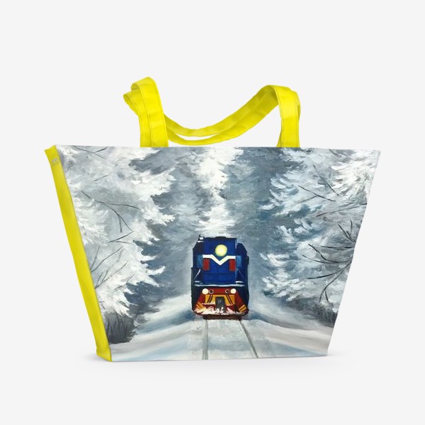 Пляжная сумка «Поезд в зимнем лесу»