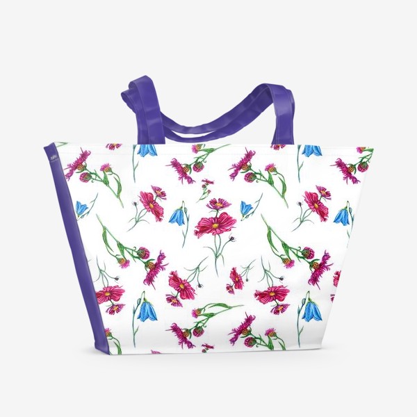 Пляжная сумка &laquo;Полевые цветы, красные и голубые&raquo;