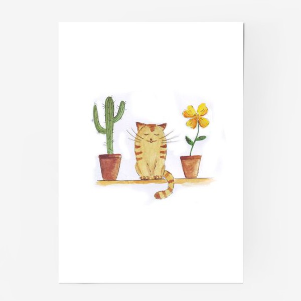 Постер «кот и кактус»