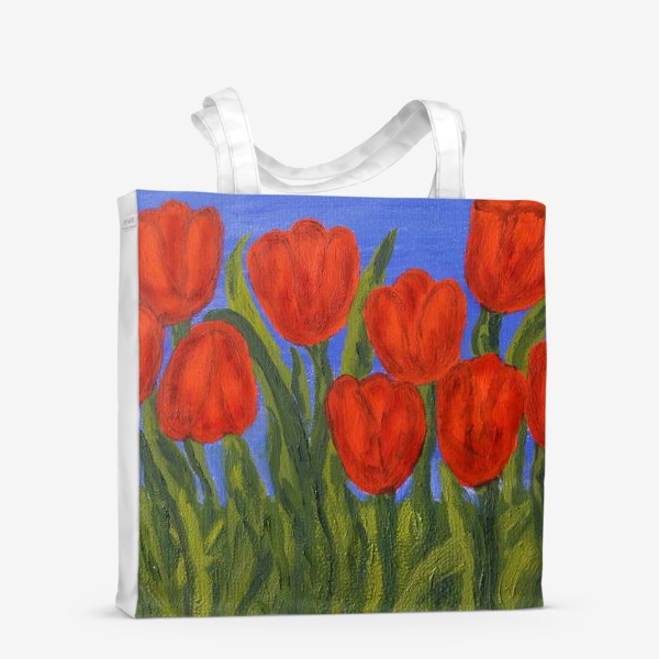 Сумка-шоппер «Красные тюльпаны на голубом небе»