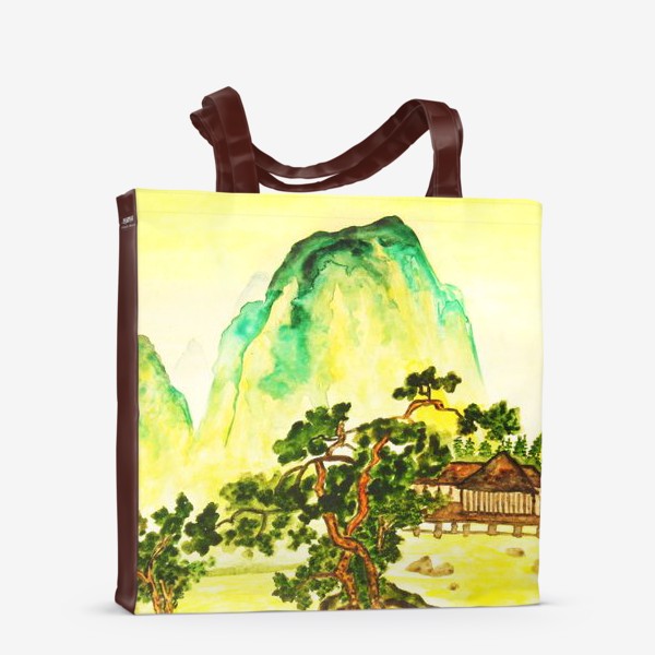 Сумка-шоппер «Пейзаж в стиле китайской живописи с зелёными горами»